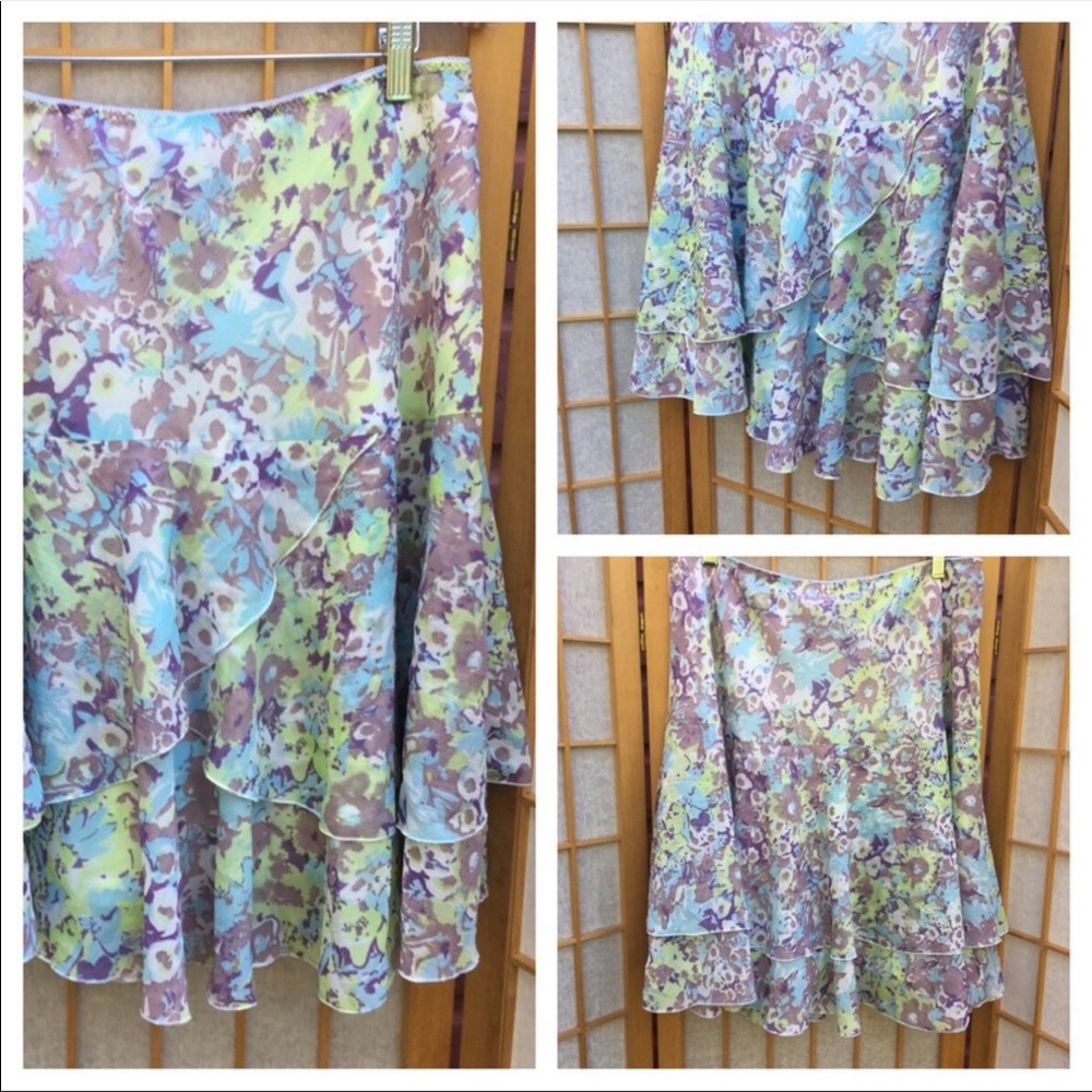 NWT Tribal Floral Ruffled Skirt SZ 14